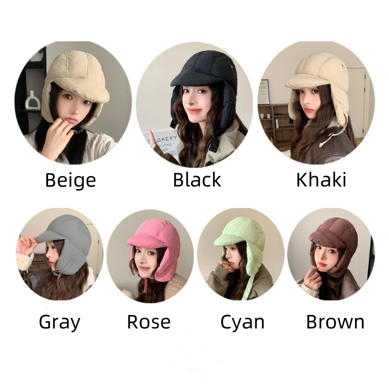 Down Cotton Lightweight Winter Warm Beanie Hats Ear Flaps Cycling Ski Cap Russian Ushanka Puffy Trapper Hat