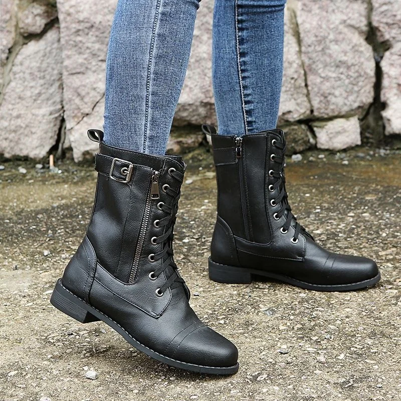 2021 Autumn And Winter New Flat Large Size Low-Heeled Ankle Boots Winter Women Shoes Boots