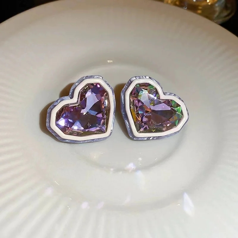 designer jewelry women trendy Cultivated diamonds big diamond stud crystal heart earring