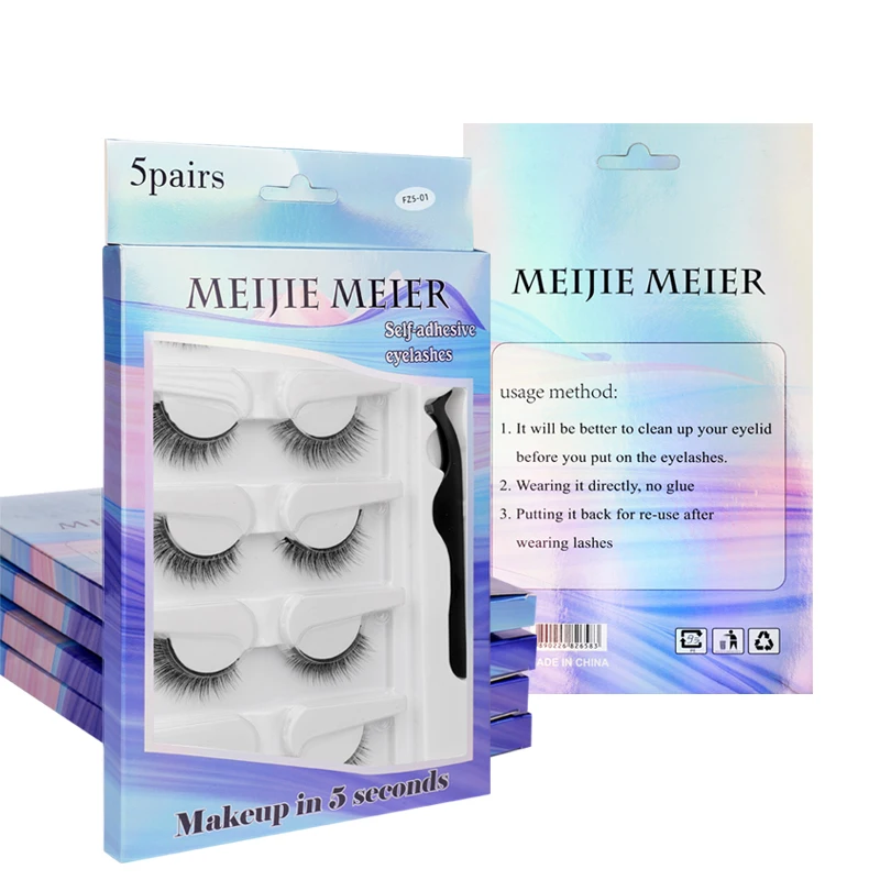 wholesale glue-free self-adhesive 5 pairs of fake eyelashes naturally slender simulation nude makeup speed with handmade lashes