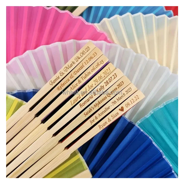China Factory Popular Party Gift Customize Logo Wedding Fan / Personalized Many Colors Bamboo Silk Hand Fan