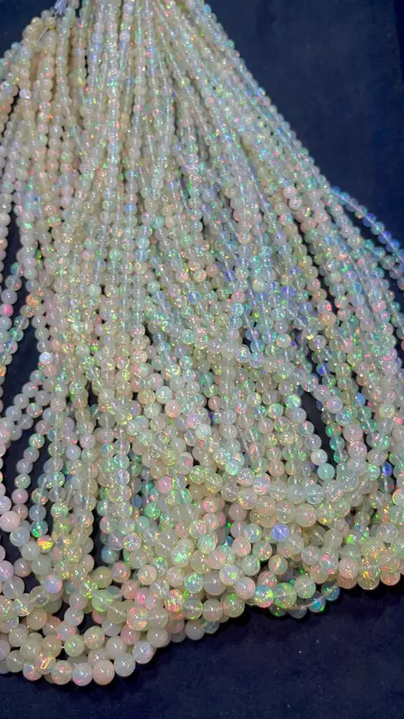 Finest Quality Natural Ethiopian Opal Multi Flashy Smooth Round Shape Beads Perfect Finish Bulk Product Handmade