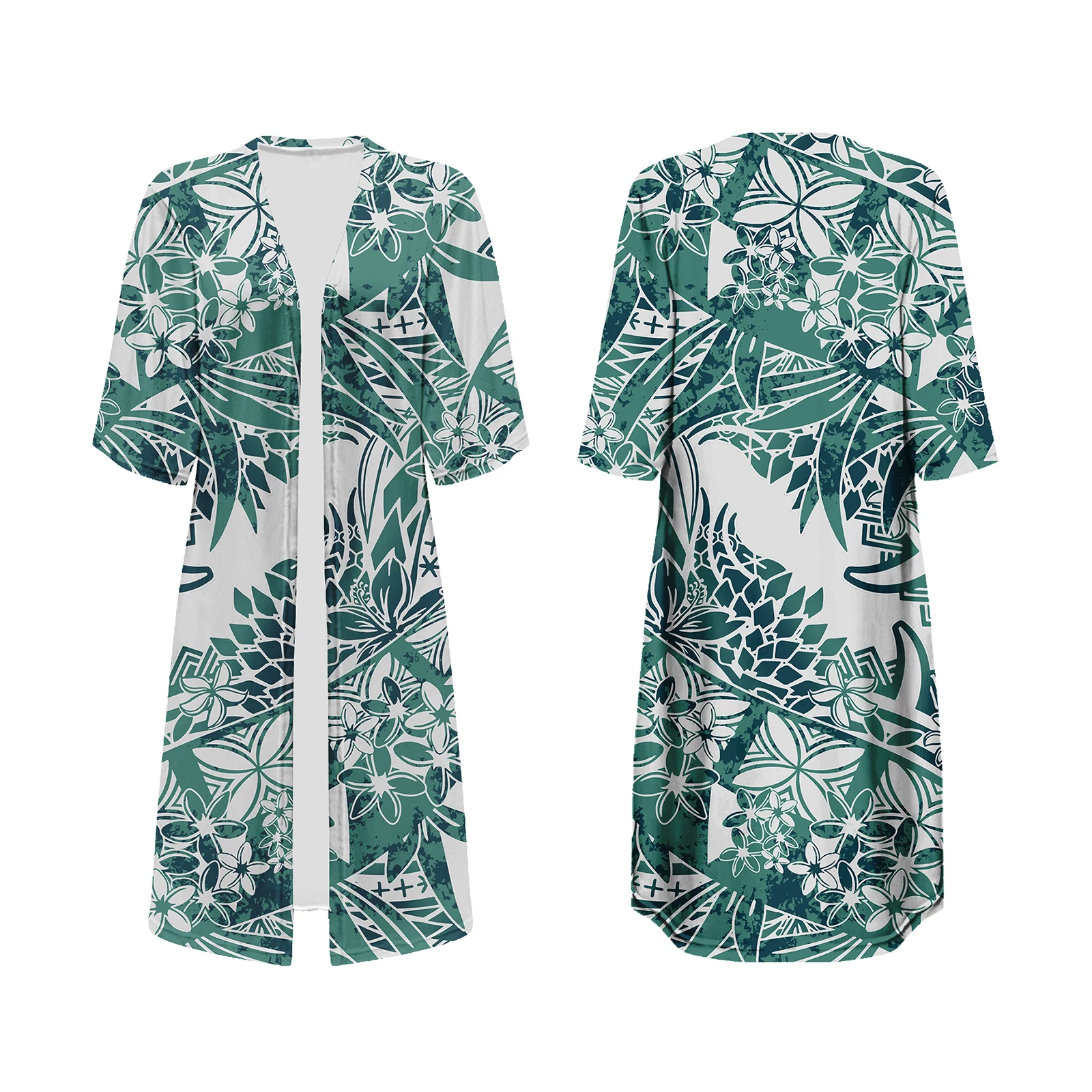 Women Beach Kimono Cover Up Polynesian Tribal Samoan Kimono Cardigan Custom Half Sleeves Casual Ladies Long Coat Jacket