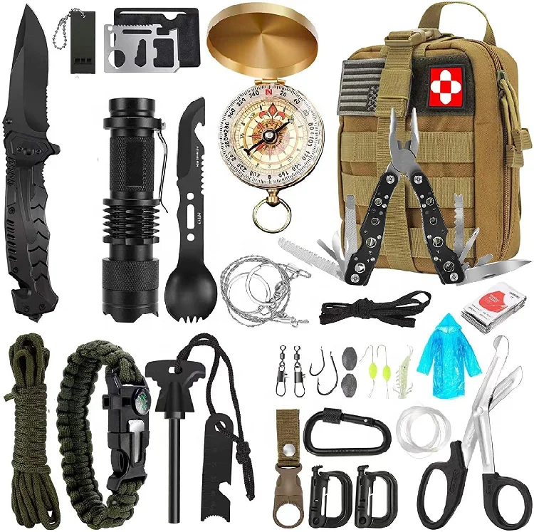 Best Selling 32 in 1 Emergency Survival Kit Equipment First Aid Tools with Molle Pouch for Hiking Hunting