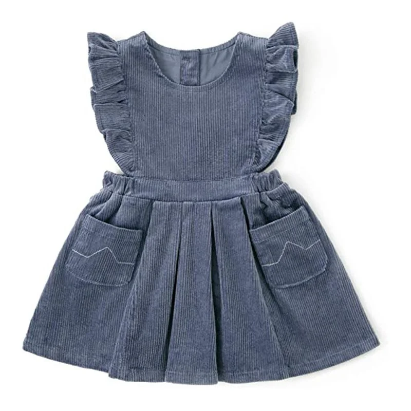 Top selling Designer Customized outfit frocks children girls cotton corduroy Pinafore style clothes toddler apron dress