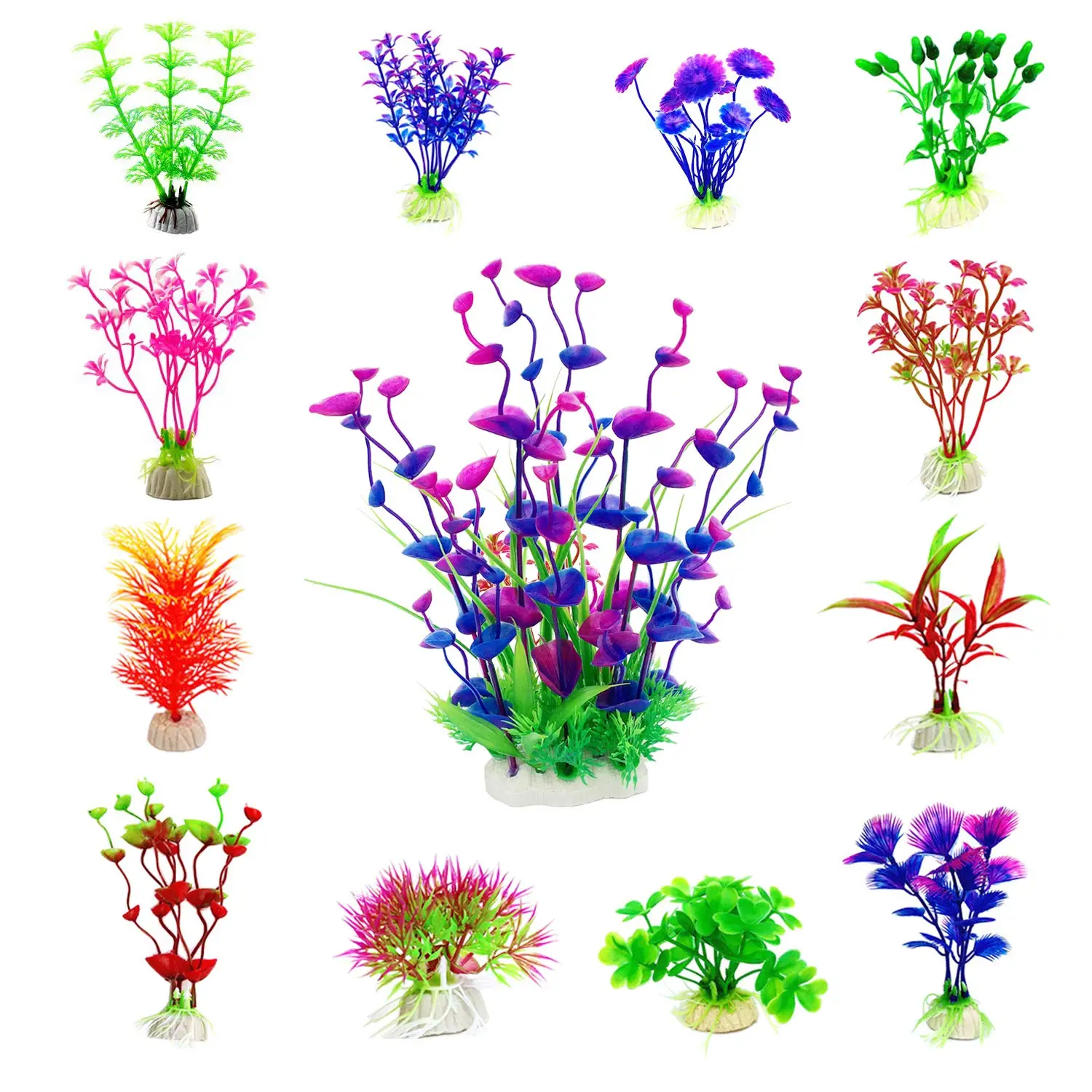 Artificial Fish Tank Decoration Artificial Aquatic Small Simulation Hydroponic Plastic  Aquarium Plants for Household and Office