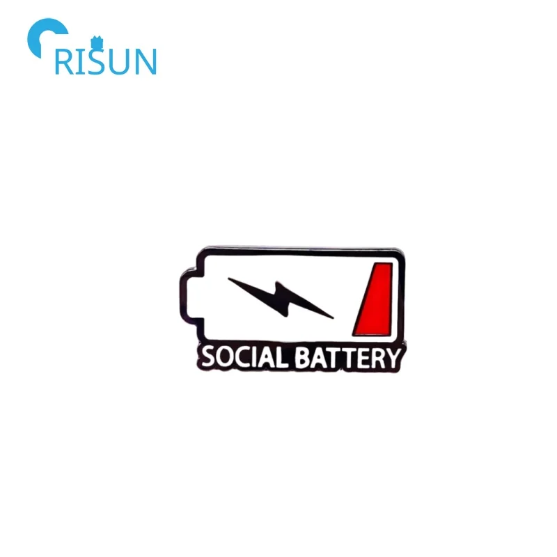 Manufacture Metal Social Battery Pin Badge Custom Battery Shape Lapel Pin Brooch Social Power Display Pins