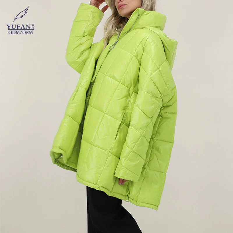 YuFan Custom Warm Green Puffer Jacket Cropped Coat Padding Short Down Jacket White Duck Down Jackets