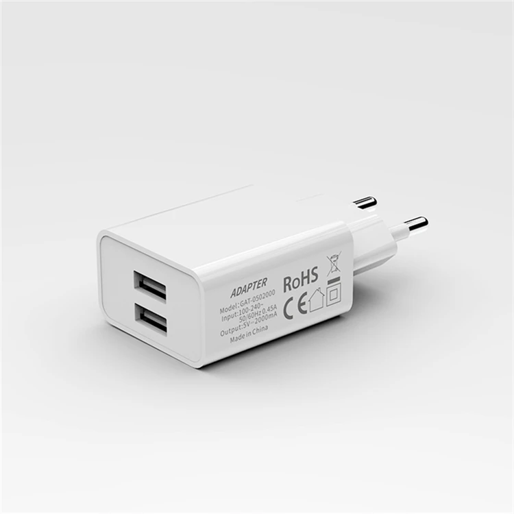 Manufacturer Supplier Ce 2 Usb Ports 5v 2a Travel Portable Universal Phone Wall Charger Adapter