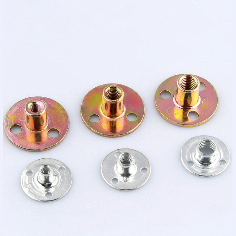 Furniture Hardware Butt Iron Nut Pair Lock Cylindrical Splint Nut 3 Hole Round T Type Nut For Furniture Splint