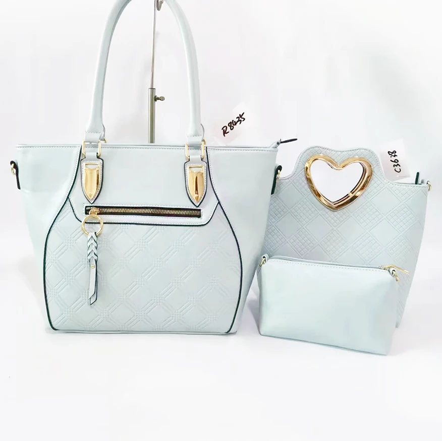 3PCS WOMEN FASHION EMBOSSED PATTERN HANDBAG SET