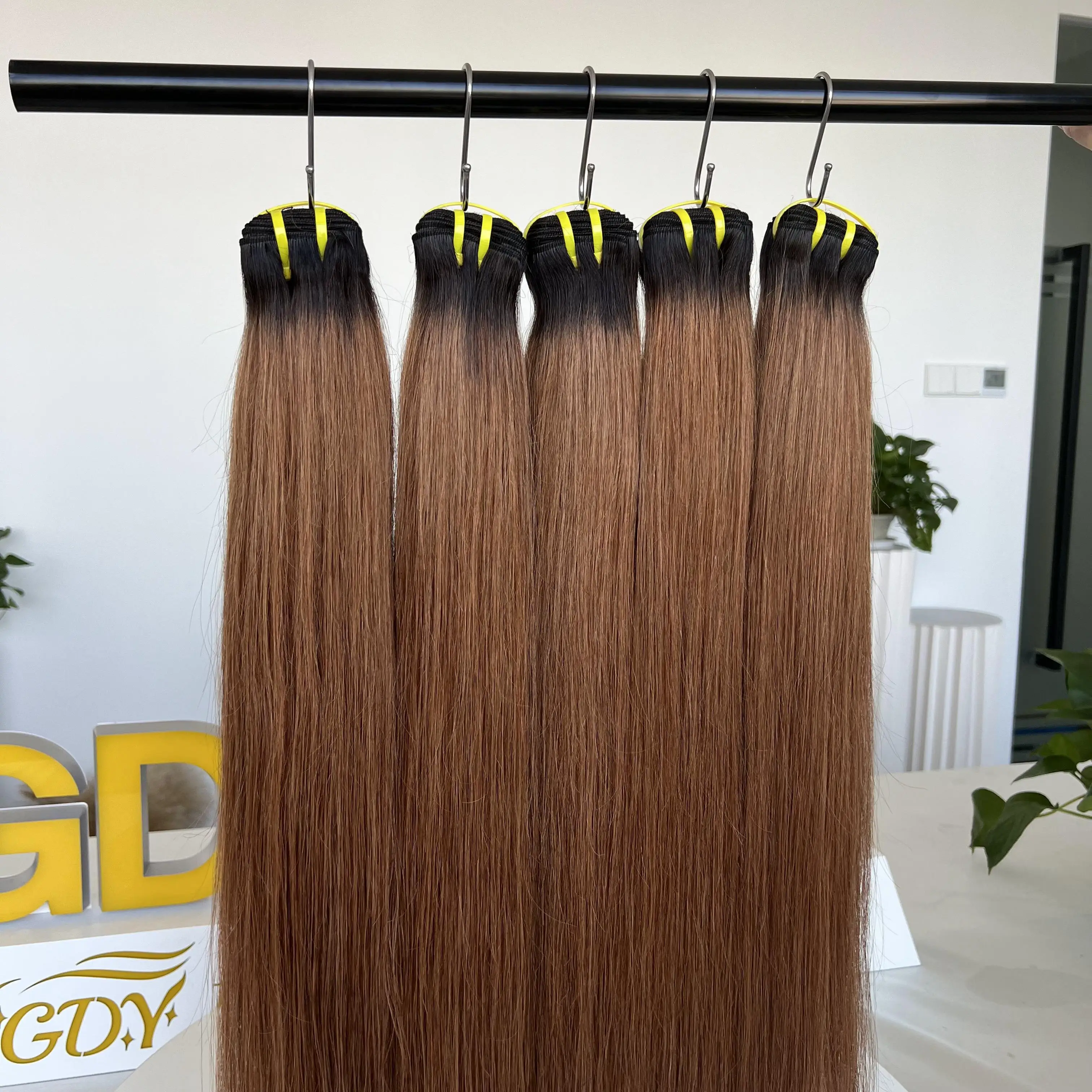 GDY Wholesale 100% Human Hair 1B/30 Ombre Brown Brazilian Virgin Hair Bundles Silky Bone Straight Hair Bundles