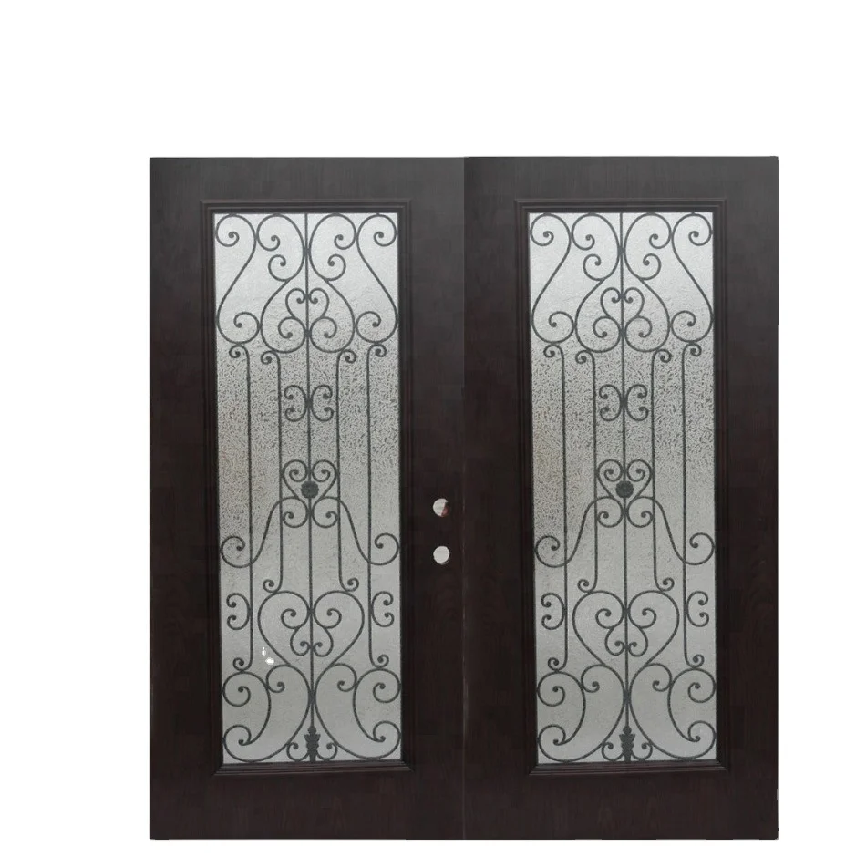 Fangda Glass Oversized Front Door with Wrought Iron Insert