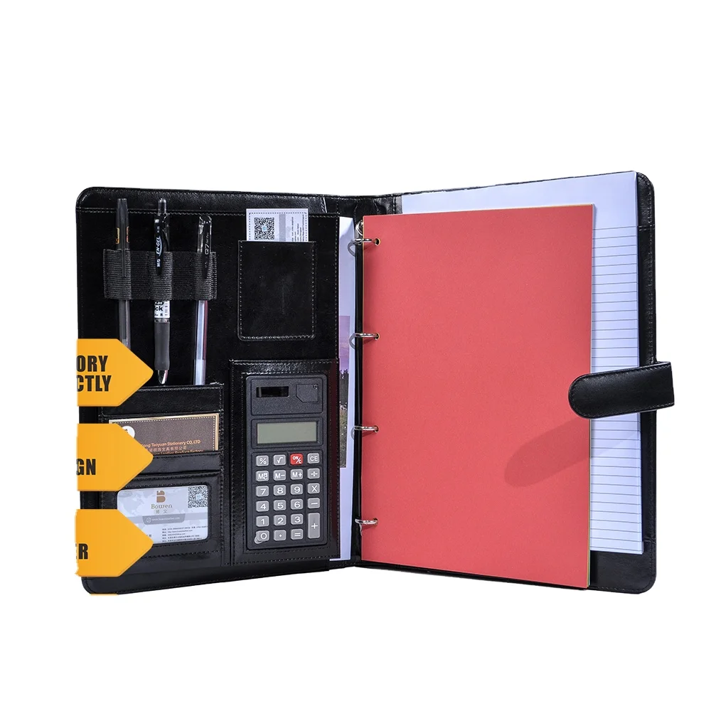 4 Ring Binder Decorative PU File Folders with Calculator Legal Size