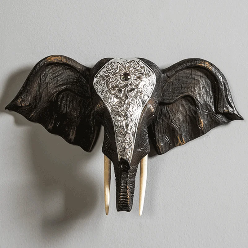 Custom Statue Luxury Home Decorations Polyresin Elephant Head Hanging Wall Decorations For Home Modern