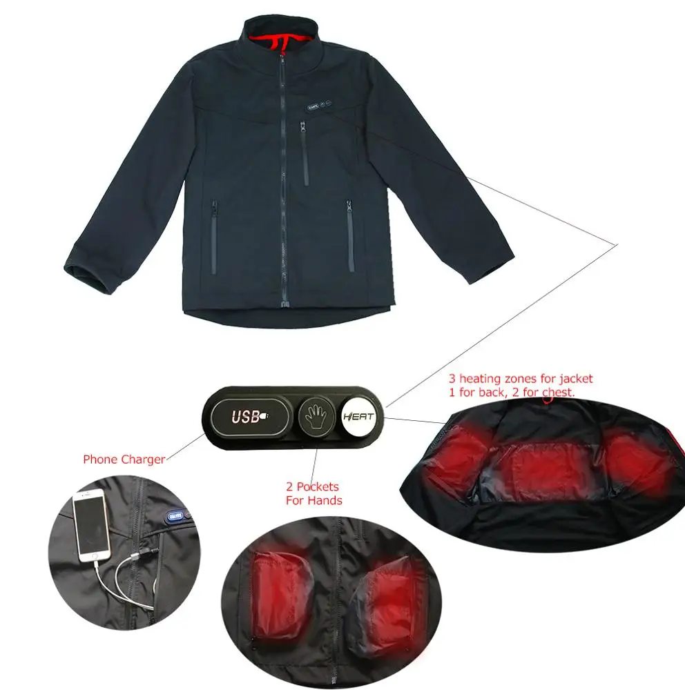 9 Zone Heating Clothing Hoodie Coat Winter Warmer Usb Thermal Heated Jacket Casual Stand Fleece Woven 100% Polyester for Men