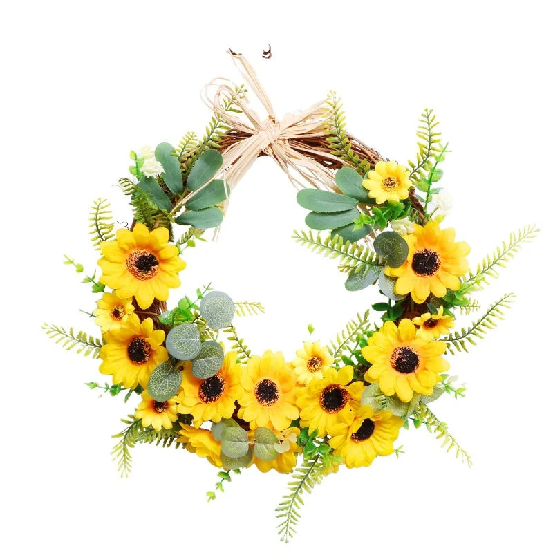Artificial Living Room Shopping Mall Decoration Ornaments Simulation Flower Sunflower Wreath Horn Pendant For Window Door Part