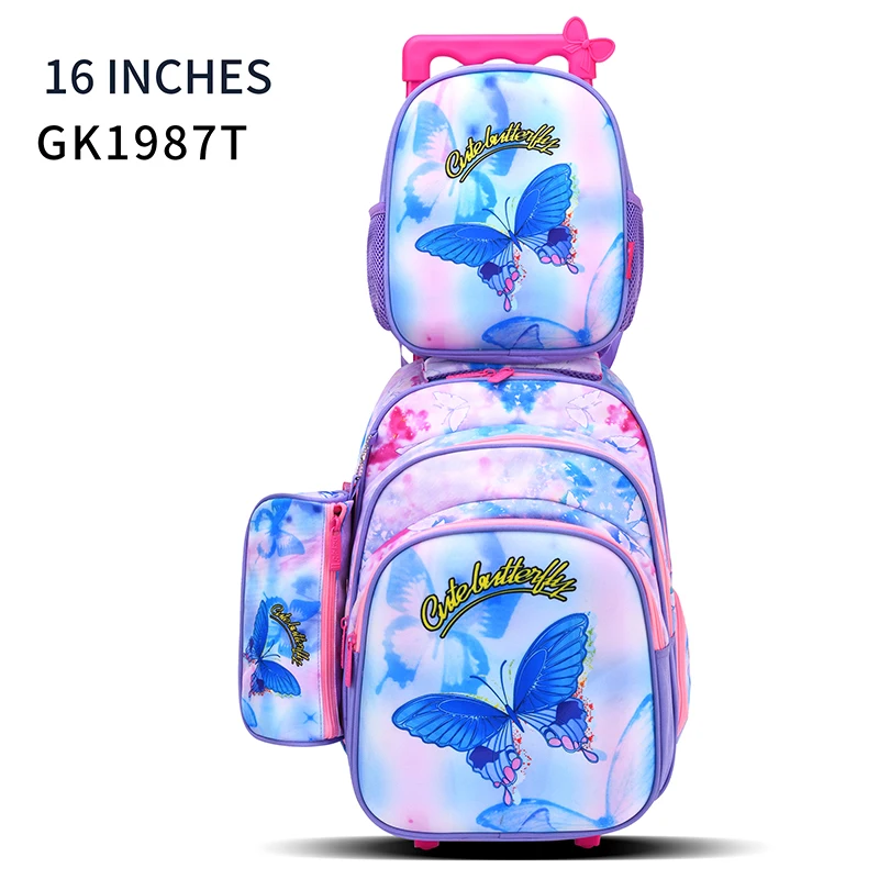 factory fashion original cartoon character design 16 inch trolley school bag set with lunch box and pencil case
