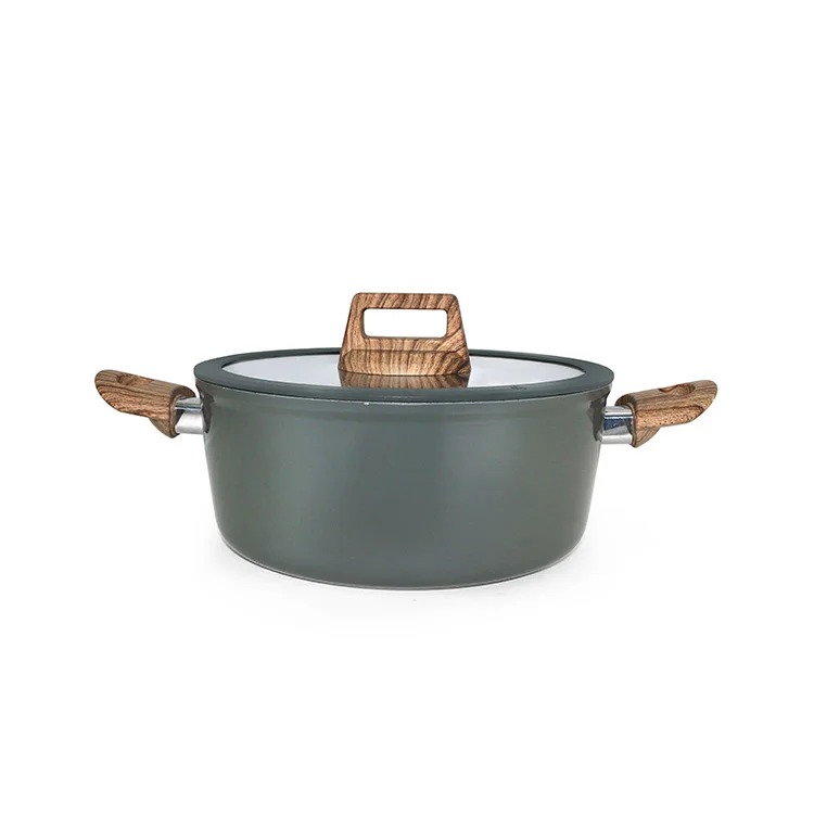 Hot Sell Round Non Stick Forged Aluminum  Insulated Hot Pot  Casserole Set with Wood Handle