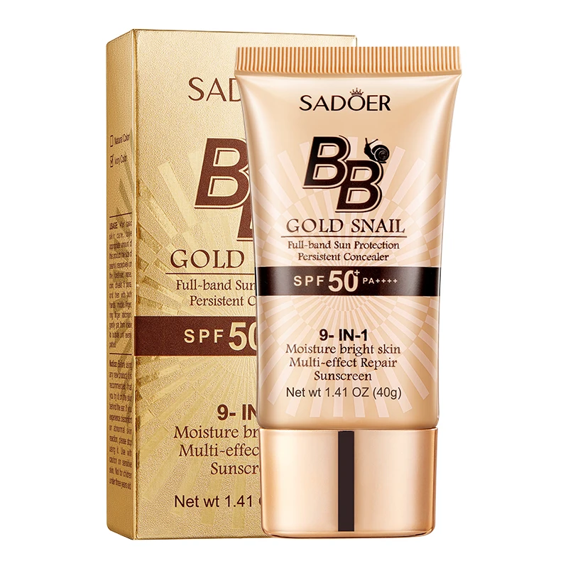 SADOER Gold Snail Whitening Sunscreen BB Cream Foundation Repair Concealer with Moisturizing and Isolating Makeup