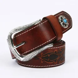 2022 new design ethnic style leather pin buckle belt unisex personalized printing leather belt