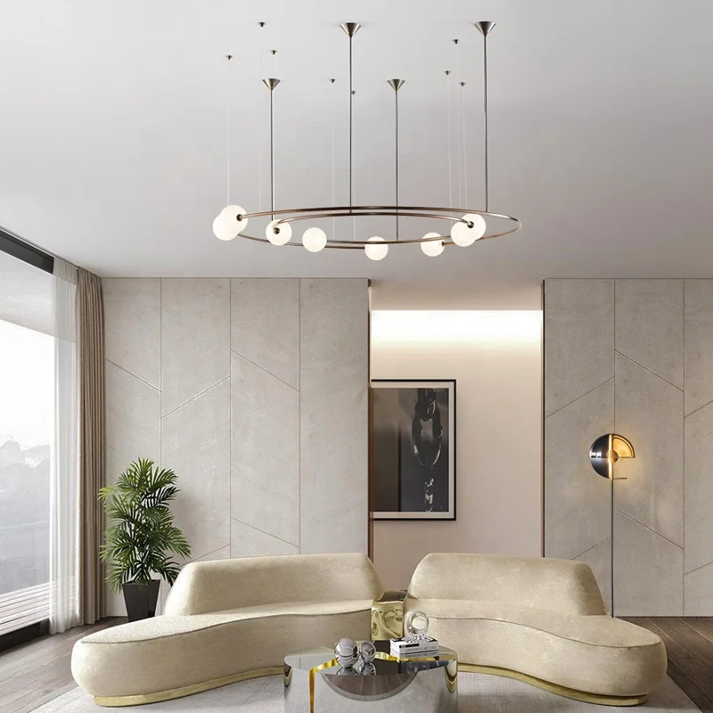 Simig lighting modern creative round metal pendant light fixtures glass small ball bean interior chandelier parts