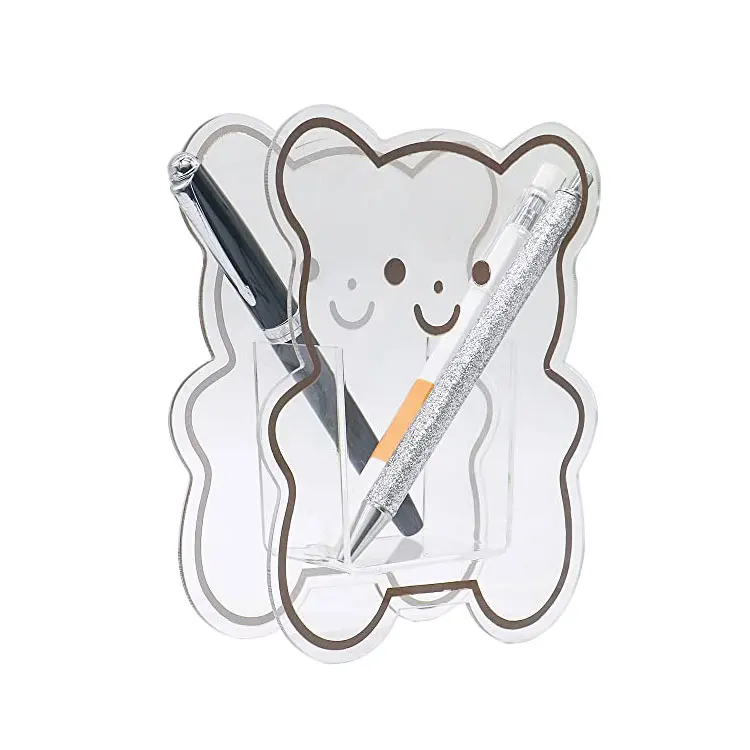 Customized Plastic Kawaii Desktop Organizer Bear Acrylic Pen Pencil Holder