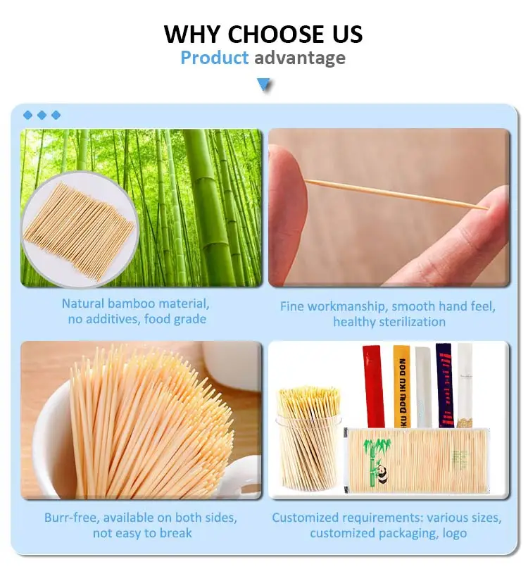 High Class Thin Wholesale Disposable Wooden Natural Cheap Custom Bulk 100% Bamboo Toothpicks