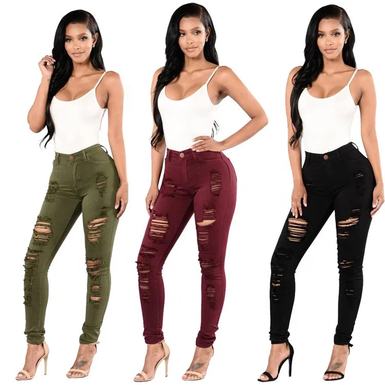 
new style ripped jeans women multicolor trousers bellary jeans pants 