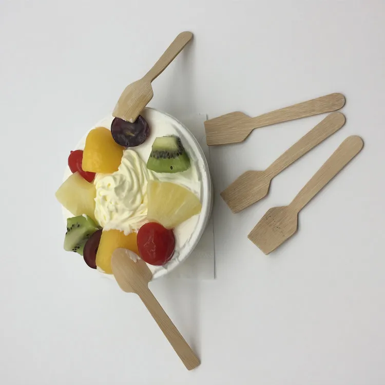 disposable BPA free organic bamboo Dessert Spoons for tasting gelato ice cream yogurt