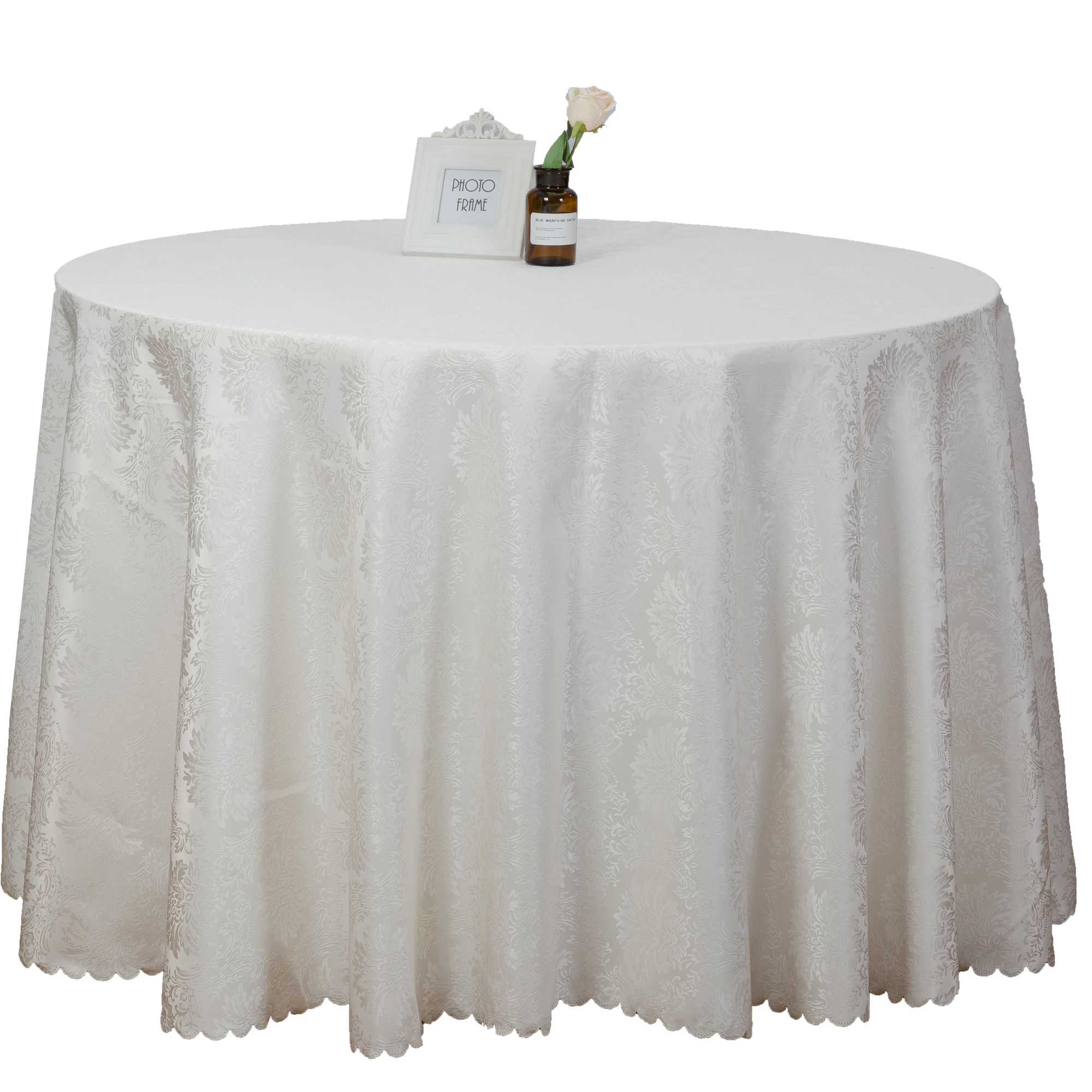 Wholesale Tablecloth Custom Size Wedding Solid Hotel Damask White Table Cover 120 Inch Round Tablecloth