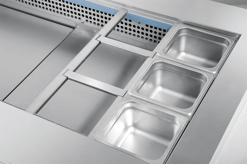 Chef Commercial Countertop Refrigerated Buffet Catering Food Display Sandwiches Pizza Prepare Working Bench Work Table Salad Bar