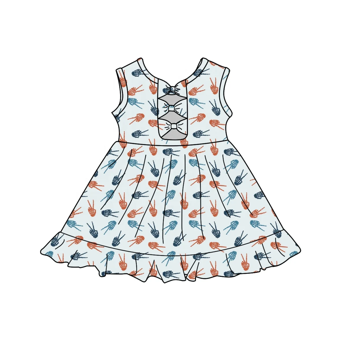 Short Sleeve Round Neck Dresses For Girls Casual Kids Frock Bow Peplum Skirt Girl July 4th Summer Dress