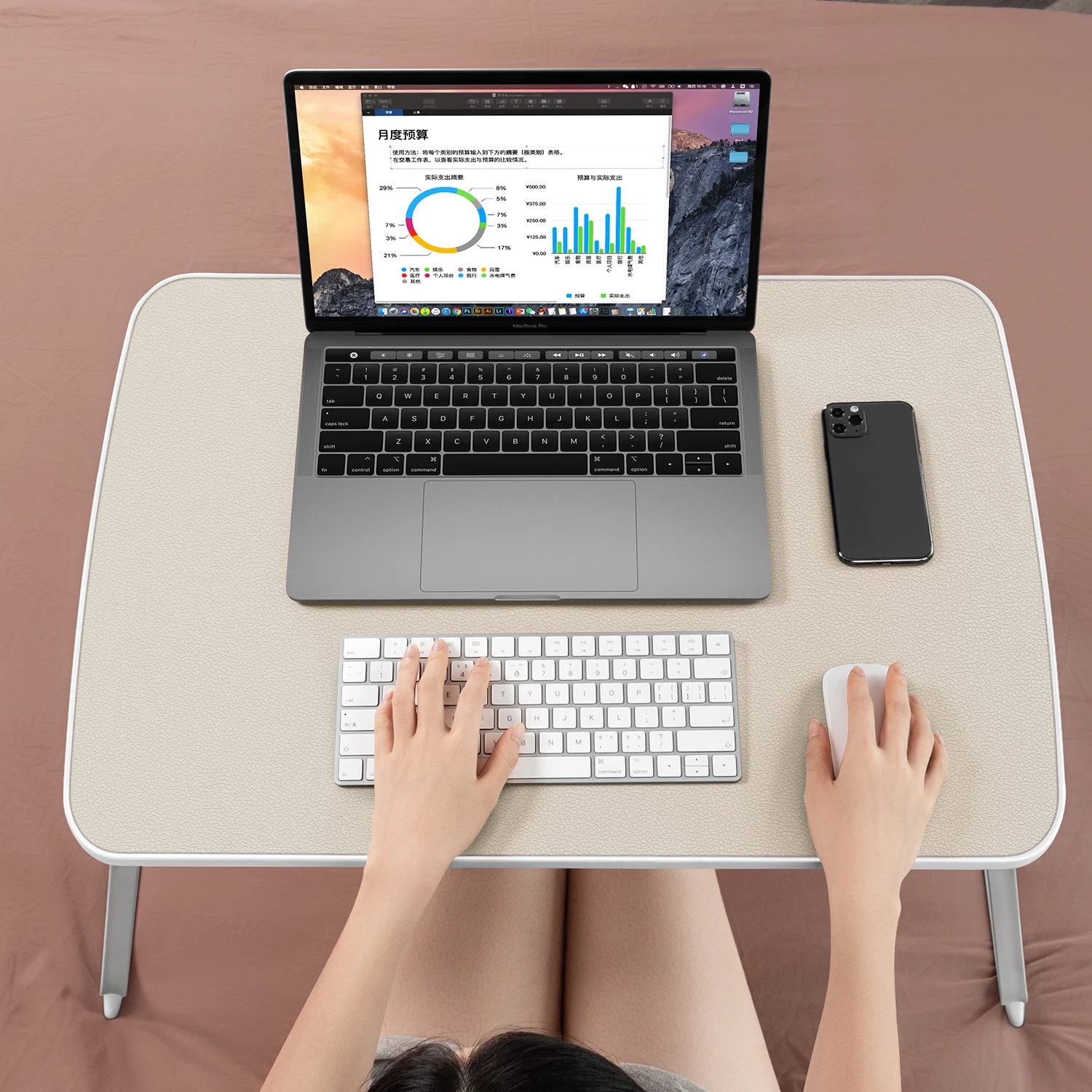 Ergonomic Adjustable bed tray table with folding legs Portable Large Space Study Desk Notebook Table For Sofa bed