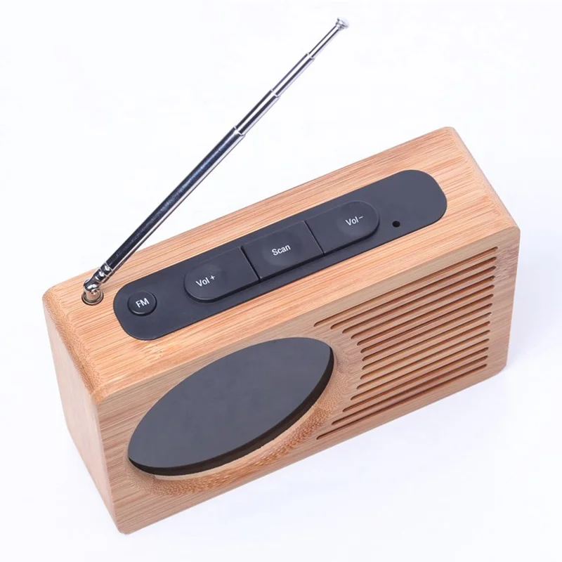 KH-WC013 Natural Bamboo LED Desk Table Retro Digital FM Alarm Clock Radio for Promotion Gift