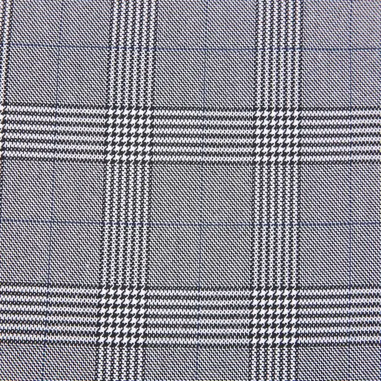 TRSP 210gsm woven 98 polyester 2 spandex stretch classics light grey tartan plaid fabric for dress or pants mens suiting
