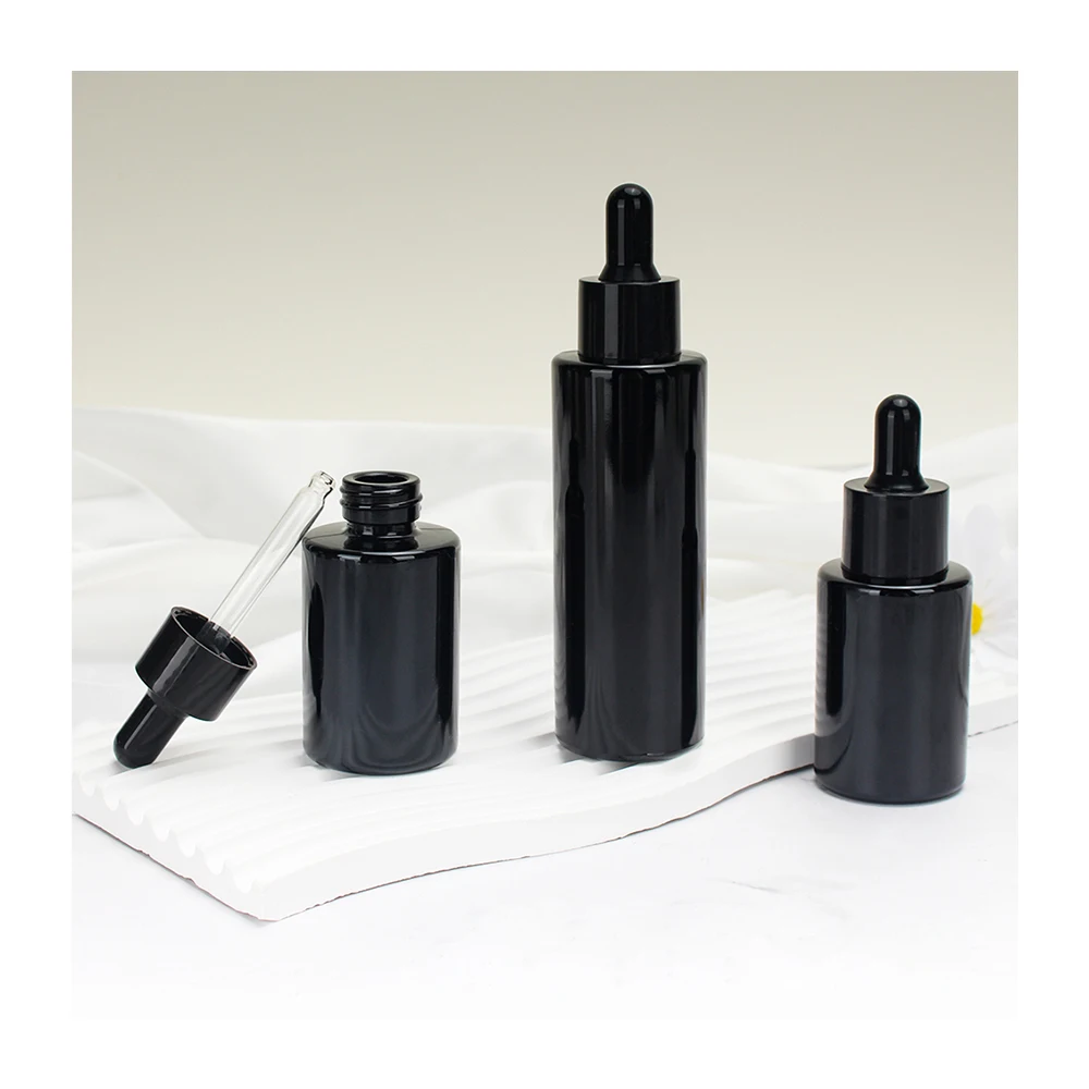 Hot Stamping 10ml 30ml 1oz Essential Oil Bottle Frosted Matte Black Glass Dropper Bottle With Box