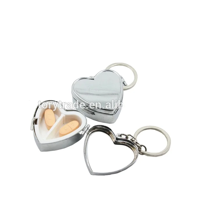 V-MPB27 Wholesale Heart Shape Metal Mini Pill Holder Box Wih Keychain