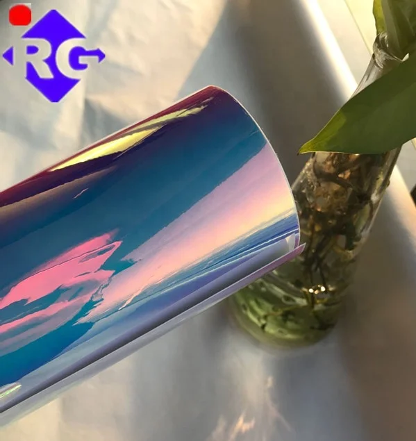 Transparent Self Adhesive Chameleon Rainbow Dichroic Holographic Lamination Film Reflective Sticker For Glass Decoration