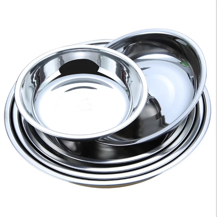 High Quality Multifunction Stainless Steel Kitchenware Serving Food Tray Dish Round Plate