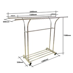 New arrival double pole floor stainless steel clothes drying rack laundry rack extendable multifunctional clothes hanger