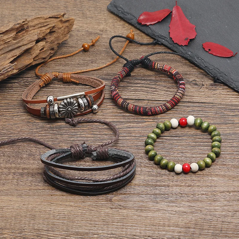 Vintage Woven Leather Bracelet Ethnic Multilayer Handmade genuine Leather Woven Beaded Bracelets