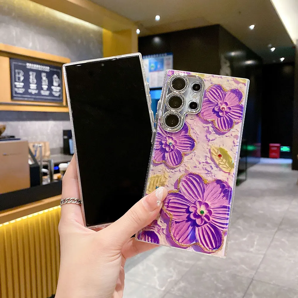 Laudtec Sjk947 Oil Painting Flower Phone Case Ladies Fashion Iphone Cases Luxury Cover For Samsung S25 S24 S23 Fe Plus Ultra