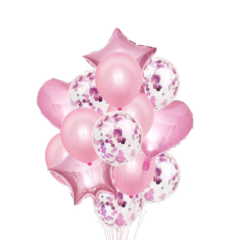 
S0037 14 pieces Cheap Helium Air Round Latex Metallic Confetti Clear Transparent and foil Balloons for Happy Birthday Party 