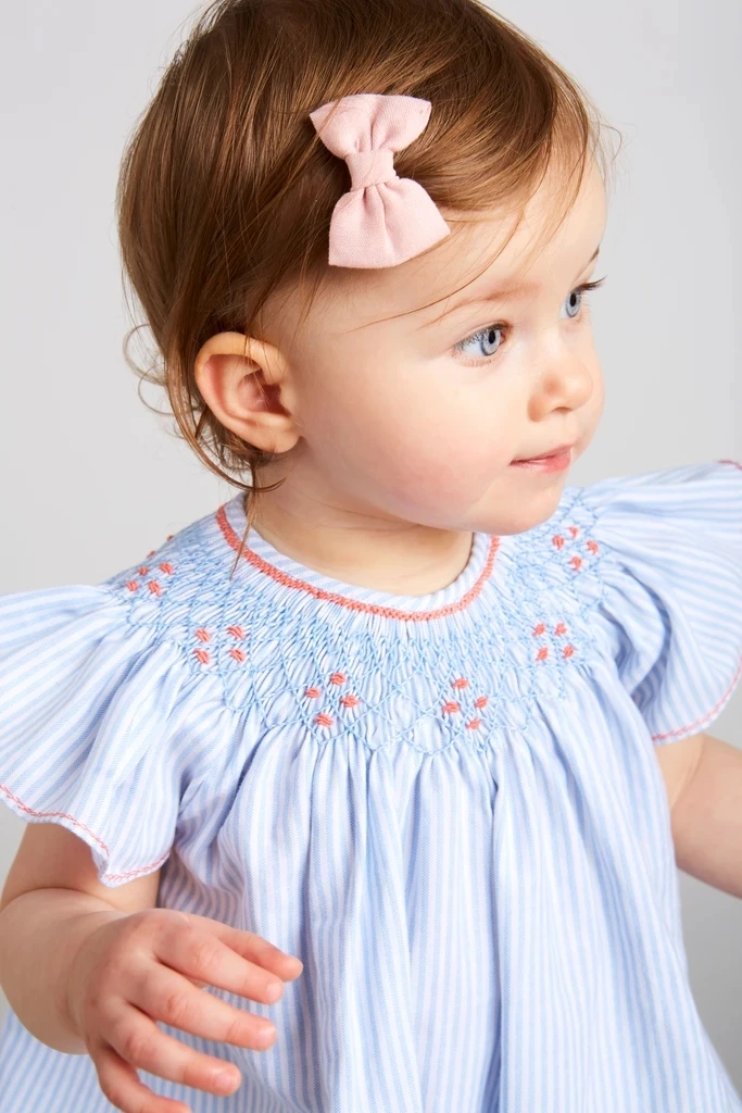 
High Quality Baby Light Blue Handsmocked Cotton Romper 