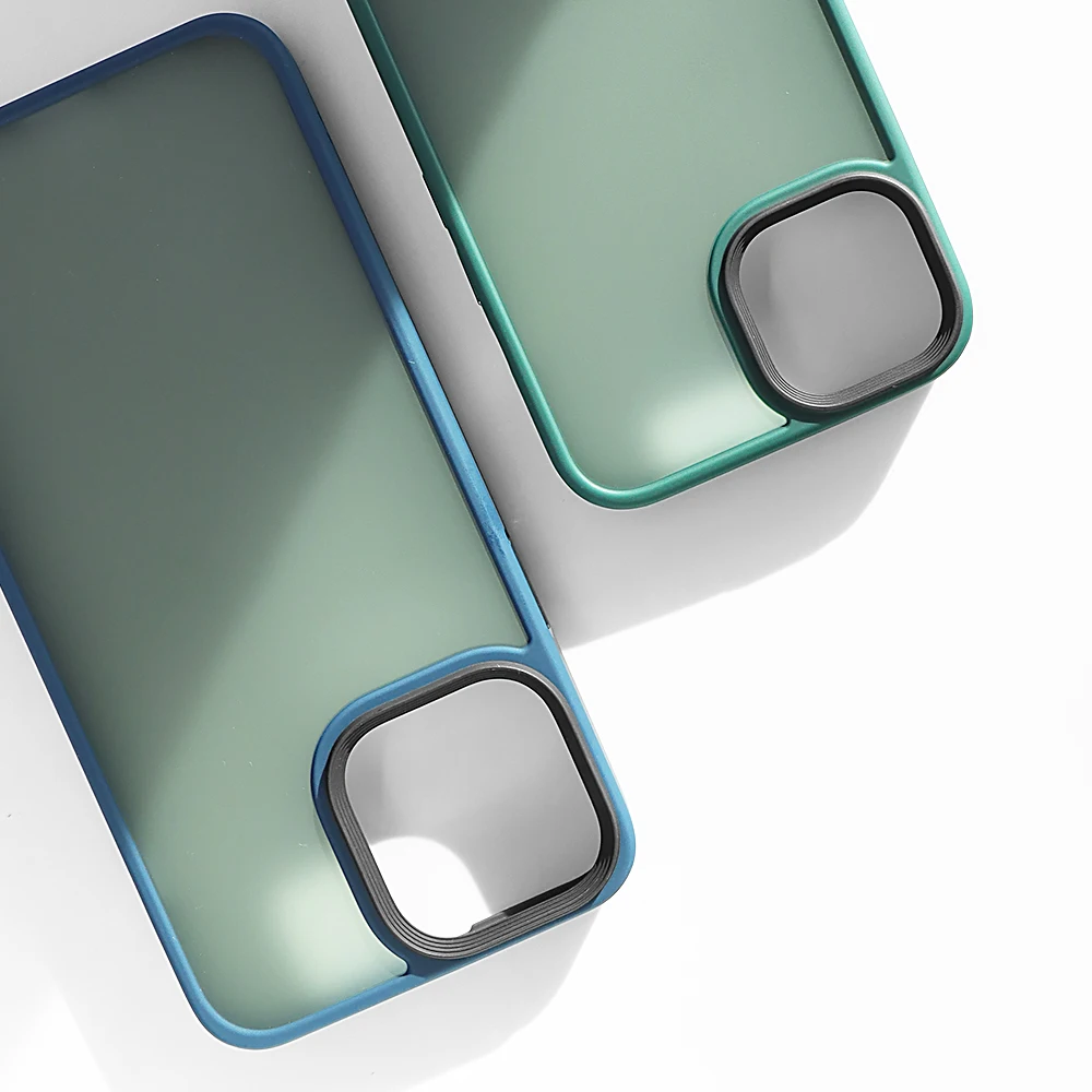 Translucent Matte Smooth Colorful metal button PC TPU Anti-drop Phone Case for iphone 14 13 12  cover XS