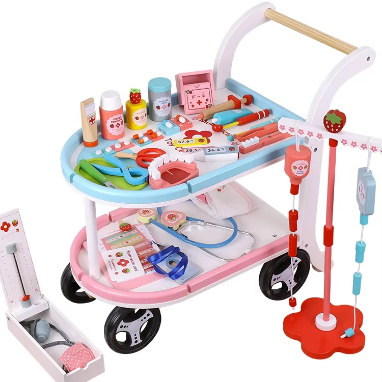 2024 New Products wooden Doctor cart toys Best-selling Montessori Wood Doctor Pretend Play Toy Set For Children Boys Girls CE
