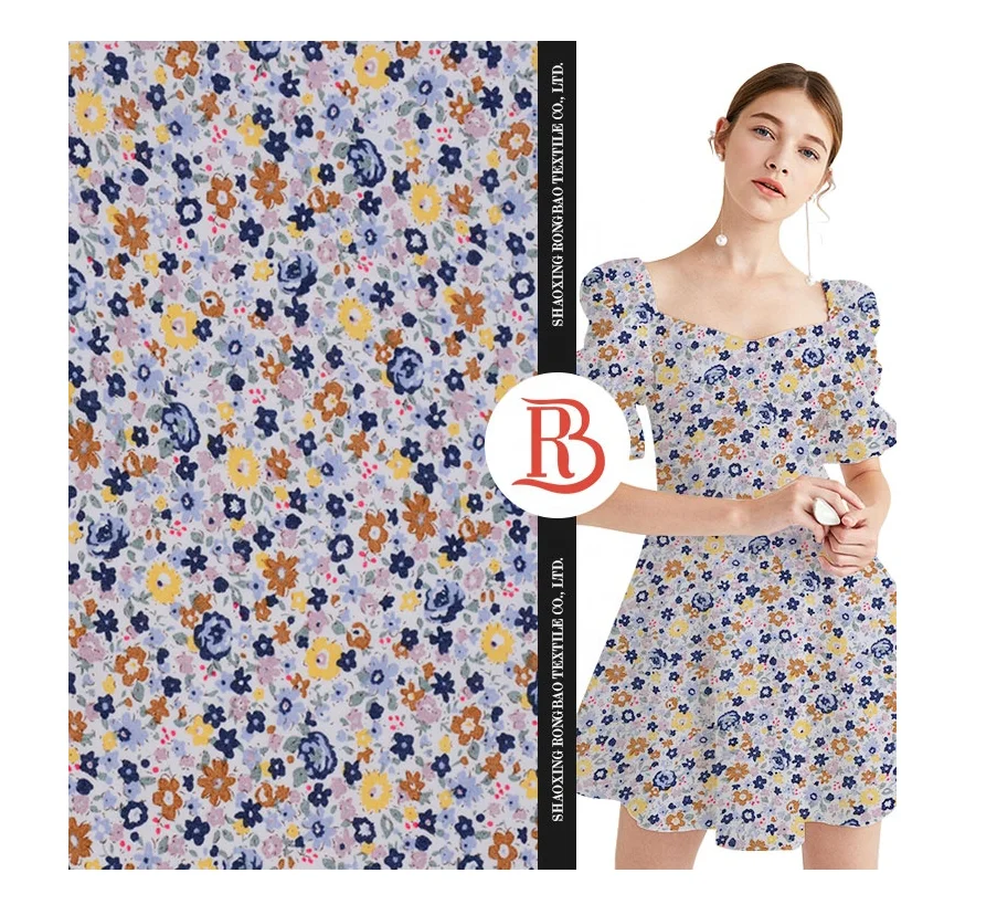 Good quality small flower printed textile 100% rayon viscose woven fabric for ladies dresses