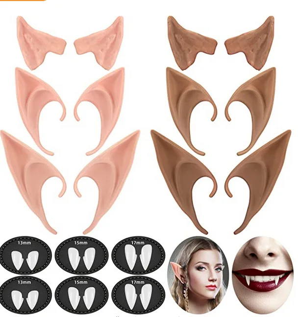 Halloween elf ear with solid gel tooth cover foe decoration Fairy Vampire Ears Paste Braces Adhesives Glue  5/7/12 sets