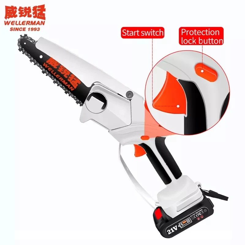 21V Electric Chain Saw Cordless Motor 4 Inch Lithium Battery Chainsaw